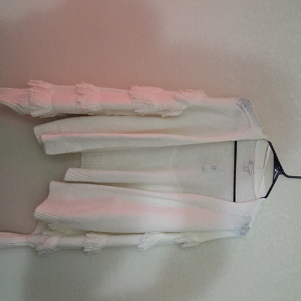 Cato Ivory Fringe Open Cardigan